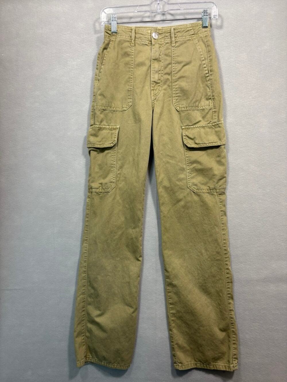 ZARA High Rise Wide Leg Cargo Pants Green Size 0 W25 I30